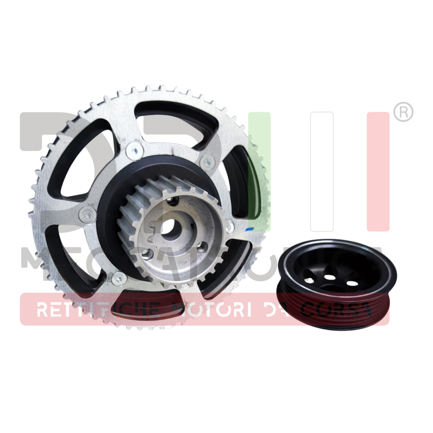 Kit Pulegge Over 400 CV Abarth 1.4 T-Jet | Ergal Anodizzato e Acciaio | 500 595 695 | Albero Motore + Alternatore + Ingranaggio Distribuzione
