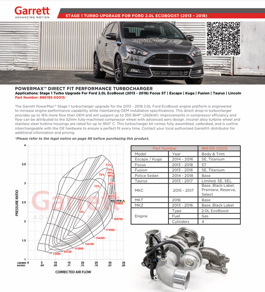 Turbo GARRETT POWERMAX Stage 1 Ford 2.0 EcoBoost Focus ST 886195-5001S