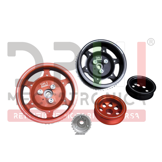 Kit Pulegge Over 400 CV Abarth 1.4 T-Jet | Ergal Anodizzato e Acciaio | 500 595 695 | Albero Motore + Alternatore + Ingranaggio Distribuzione